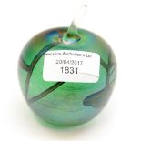 John Ditchfield for Glassform, an iridescent glass paperweight in the form of an apple, signed,