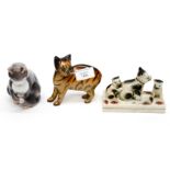A Midwinter Manx cat with Russian B and G cat and a Stafford group of cats on a plinth (3)