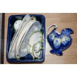 A box of ceramics including early 19th Century meat plate, sauce tureens,