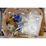 A box of assorted pressed/moulded and coloured glass ware,