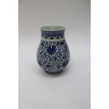 A Chinese blue and white vase, 20th century, inverse baluster form,