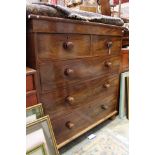 An early Victorian mahogany chest of drawers fitted with two short over three long graduated
