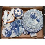 A quantity of hand painted blue Delft ware, to include cabinet and wall plaques, ornaments,