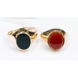 Two gentlemen's signet rings, one set with a Cornelian,