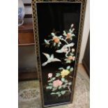 Six 20th century Chinese panels, black lacquered,