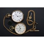 An Elgin rolled gold pocket watch and Albert chain, subsidiary dial,