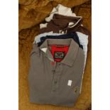 A Lacoste khaki wool sweater, a matching burgundy and navy scarf and a beanie hat by H and M,