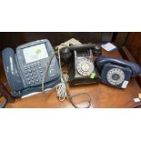 A 1960s telephone with a 1977 Jubilee small size telephone and BT Easicom phone