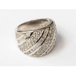 A white stone cluster silver ladies dress ring,