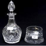 A cut glass decanter and a heavy wine bottle coaster- cut glass Webb Corbett/Doulton (2)