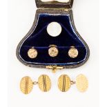 A set of Masonic yellow metal and mother of pearl studs, together with 9ct.