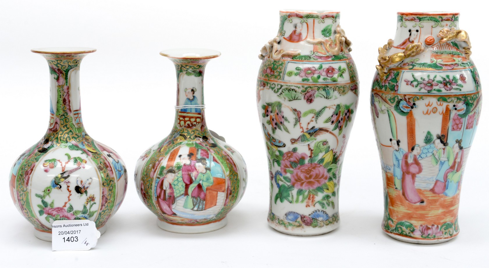 Two pairs of Cantonese vases,