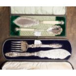 A cased set of silver fish servers, Birmingham 1863, Hillard and Thomason,