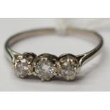 A three stone diamond ring, claw set diamonds of total weight approx 0.4ct.