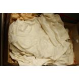 A sateen circa late 1960s wedding dress and extras boxed; together with two as new sleep over bags,