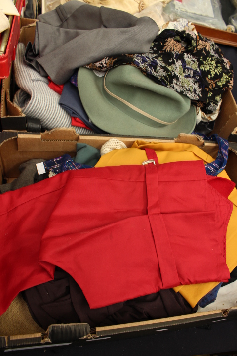 Two boxes of vintage clothes, blouses, shorts, knitwear etc inc.