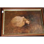 An unsigned framed oil on canvas portrait of a young girl