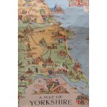 Railway poster, pictorial map of Yorkshire, Estra Clarke 1949.