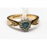 A 9ct gold, heart sapphire and diamond ring,