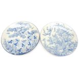 Two very large Arita, blue and white chargers,