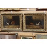 Follower of George Armfield, Terriers ratting in a barn interior, a pair, oil on canvas,