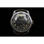 A Bentima military style wristwatch, black enamel dial with cream Roman numerals,