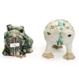 A Chinese planter in the form of a three-legged toad with a Chinese pot pourri in the form of a