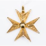 A yellow metal Filigree Maltese Cross pendant with punch marks 8.