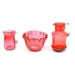 Three Victorian Cranberry glass vessels