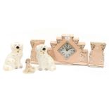 Ceramic Art Deco mantle clock along with pair of Beswick dogs and Capi De Monte figure