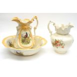 A Staffordshire jug and basin and another Victorian wash jug (3)