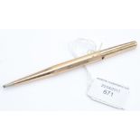 A 9ct gold cased propelling pencil (af) with named engraving and a total gross weight approx 21.