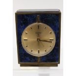 A 1960 Swiza bedroom clock with Lapis Lazuli panels to top and front Swiss made with alarm feature,