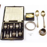 A quantity of silver items to include six spoon set, Sheffield 1944, Cooper Brothers cased,