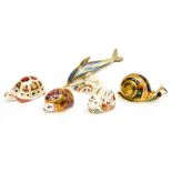 Five boxed Royal Crown Derby paperweights to include Orchard Hedgehog, Garden Snail, Turtle,