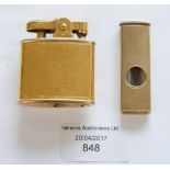 A 9ct gold cigar cutter, with a yelow metal Ronson cigarette lighter, weighing approx 68.