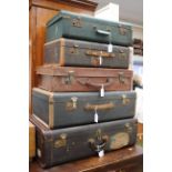 Five suitcases circa 1950s with White Star Line connection, labels,