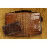 A French Marseille Crocodile skin ladies clutch bag, part leather lined, fitted interior,