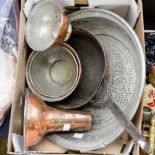 A collection of six items of vintage French copper kitchenalia from Dordogne area