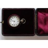A ladies silver cased fob watch with original box