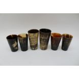 A group of six horn mugs,