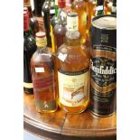 Johnnie Walker Red Label whisky, Glenfiddich Special reserve litre bottle and Famous Grouse 1.