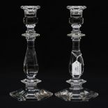 A pair of 1980s Val St Lambert clear cut glass candlesticks (2)