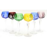 A Harlequin set of hock glasses, cut glass,