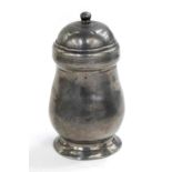 A baluster shaped pewter spice pot with screw on lid,