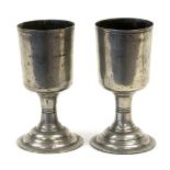 A pair of half pint footed pewter cups or chalices, mid 18th Century, 6 1/4 inch,