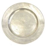 A hammered triple reeded pewter charger by Alexander Cleeve Snr, circa 1690, PS 1726, 18 inch,