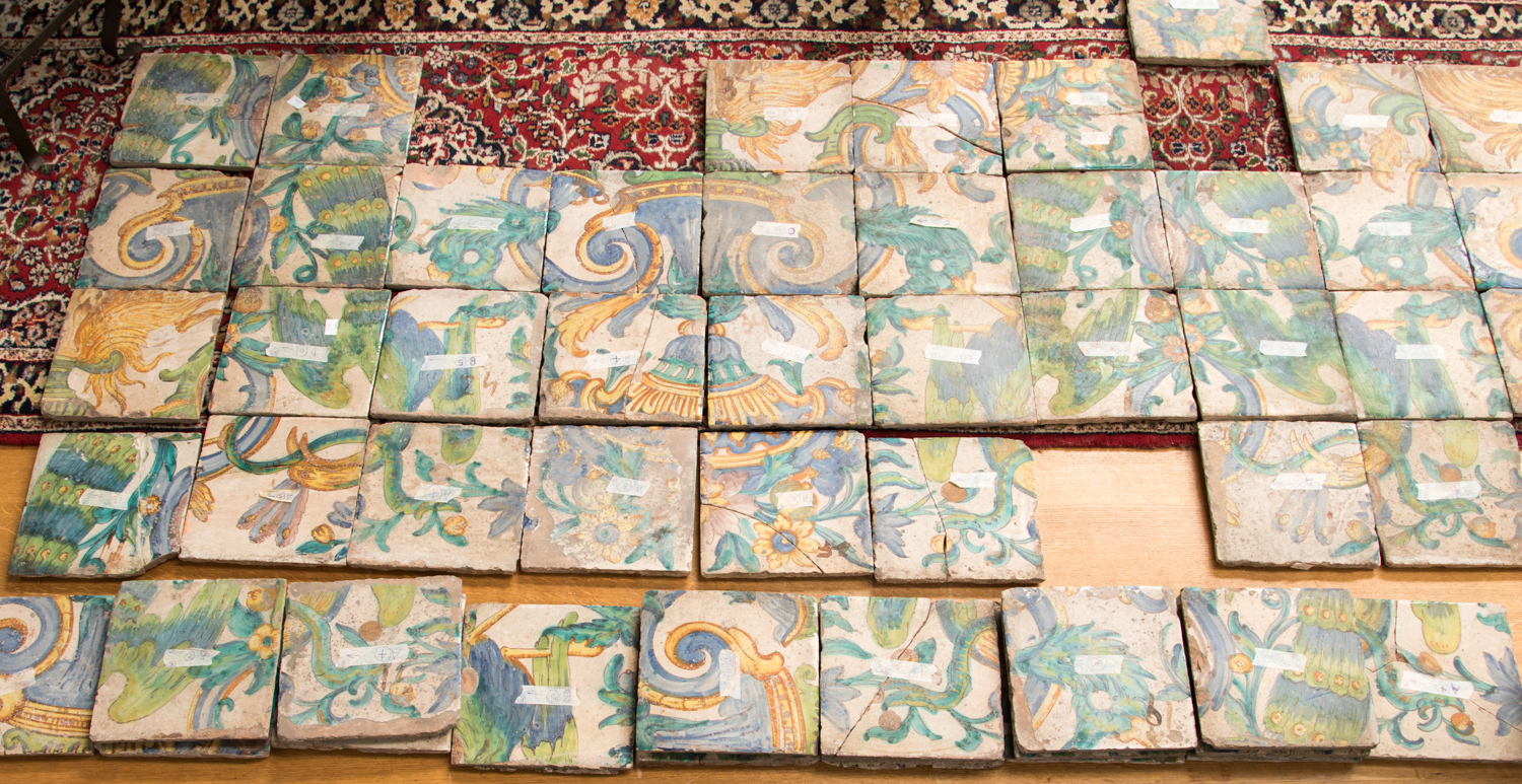 A series of seventy six 16th Century maiolica floor tiles,