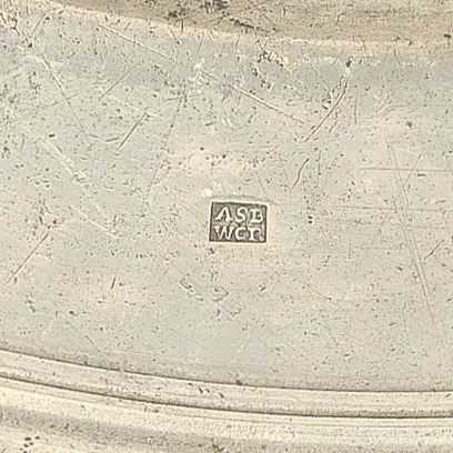 A triple reeded pewter charger by Samuel Newell of London, Free in 1689, PS 6725, 20 1/4 inch, - Image 2 of 2