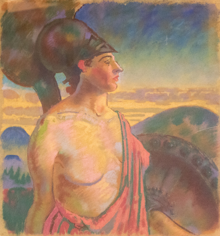 Orlando Greenwood (1892-1989), Greek Warrior, Athena, pastel, 37cm x 33cm,